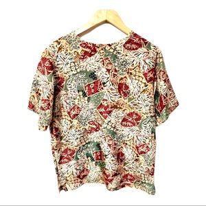 Stunt vintage 100% silk multi print short sleeve top #31H